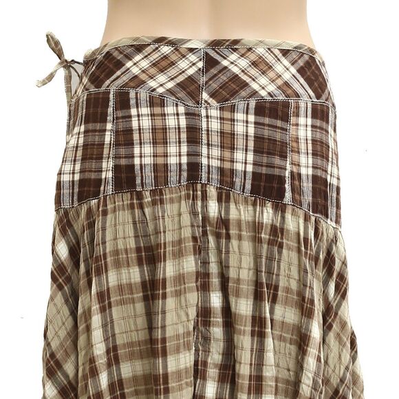 Free People Whitestone Plaid Midi Skirt Bicolor Printed High Low S New 283590 - Picture 4 of 4